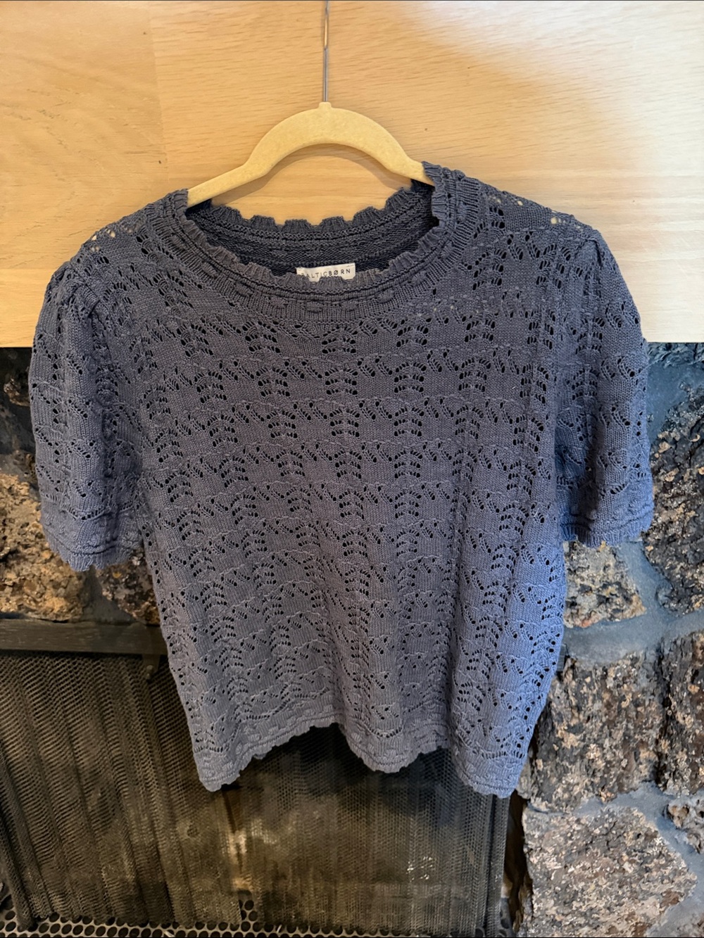 Rails Blue Eyelet Knit Short Sleeve Top